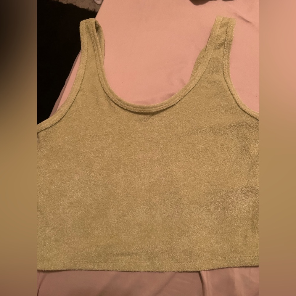 Hollister green fuzzy crop tank top